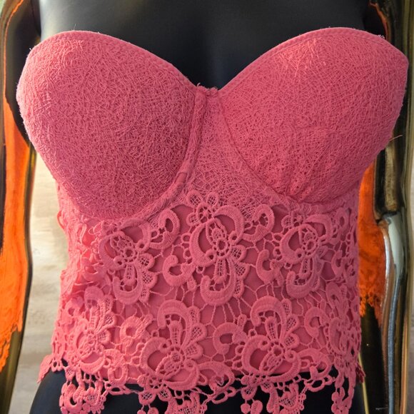 💖 HOT FUCHSIA “Beneath the Sea” Lace Bustier – Small | 28” Around | Elegant + - Picture 2 of 7